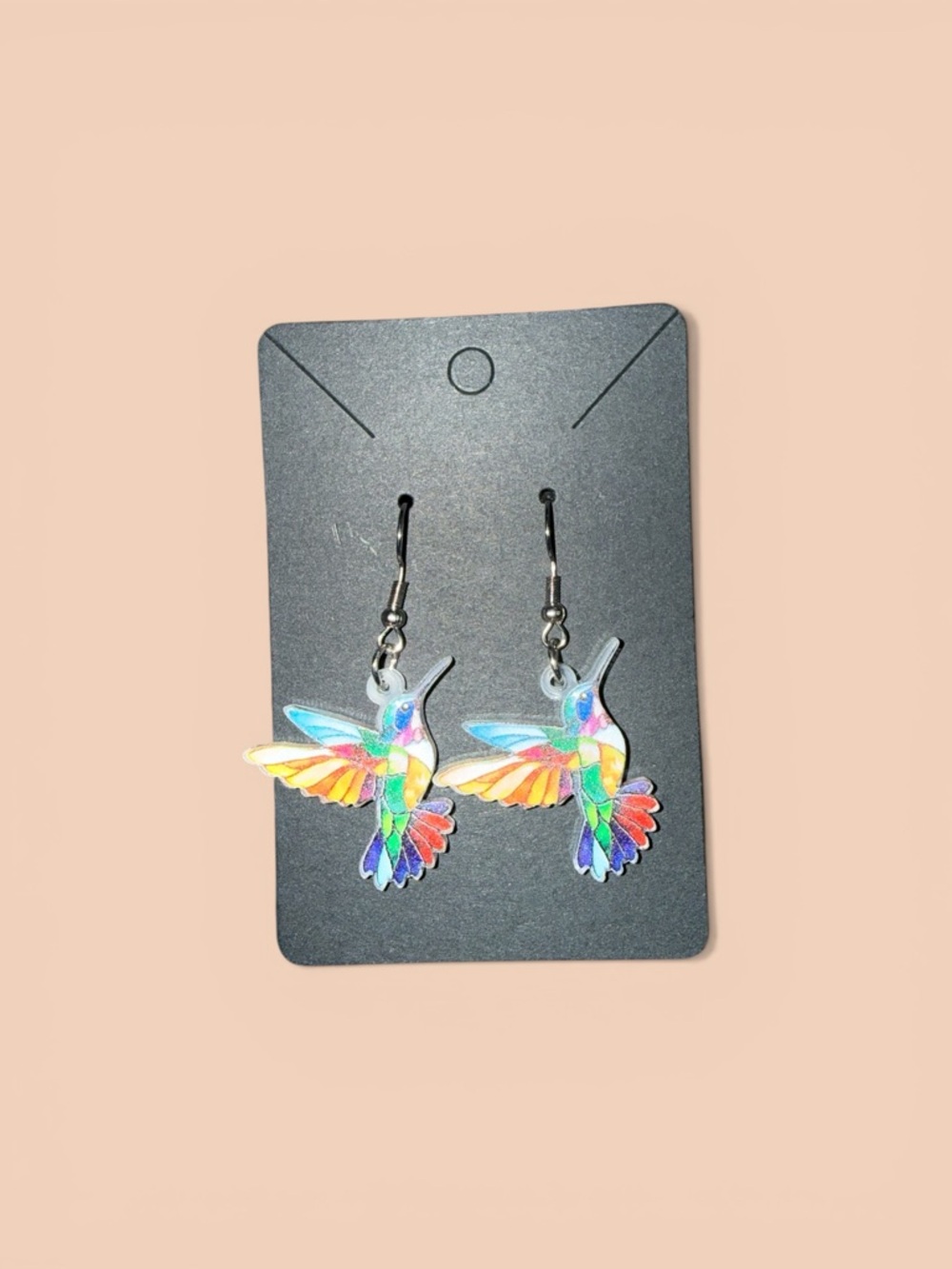 #373–❤️$5/$25❤️Colorful Rainbow Hummingbird Dangle Earrings